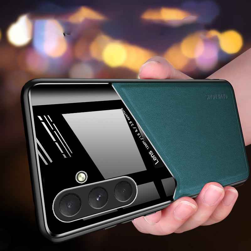 For-Samsung-Galaxy-S24-5G-All-inclusive-Leather-Organic-Glass-Phone-Case-with-Metal-Iron-Sheet(Black)