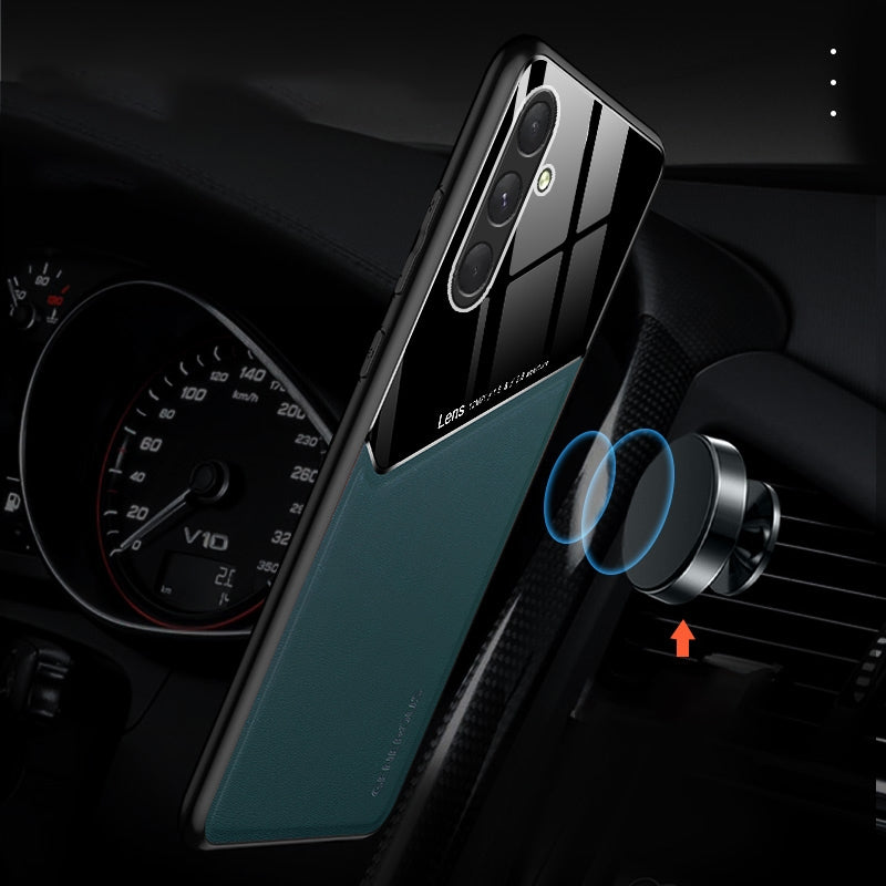 For-Samsung-Galaxy-S24-5G-All-inclusive-Leather-Organic-Glass-Phone-Case-with-Metal-Iron-Sheet(Black)