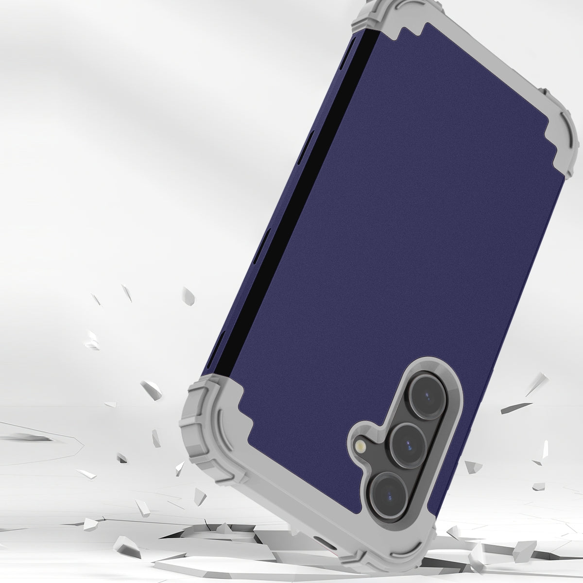 For-Samsung-Galaxy-S24-5G-3-in-1-Silicone-Hybrid-PC-Shockproof-Phone-Case(Blue)