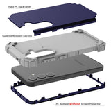 For-Samsung-Galaxy-S24-5G-3-in-1-Silicone-Hybrid-PC-Shockproof-Phone-Case(Blue)