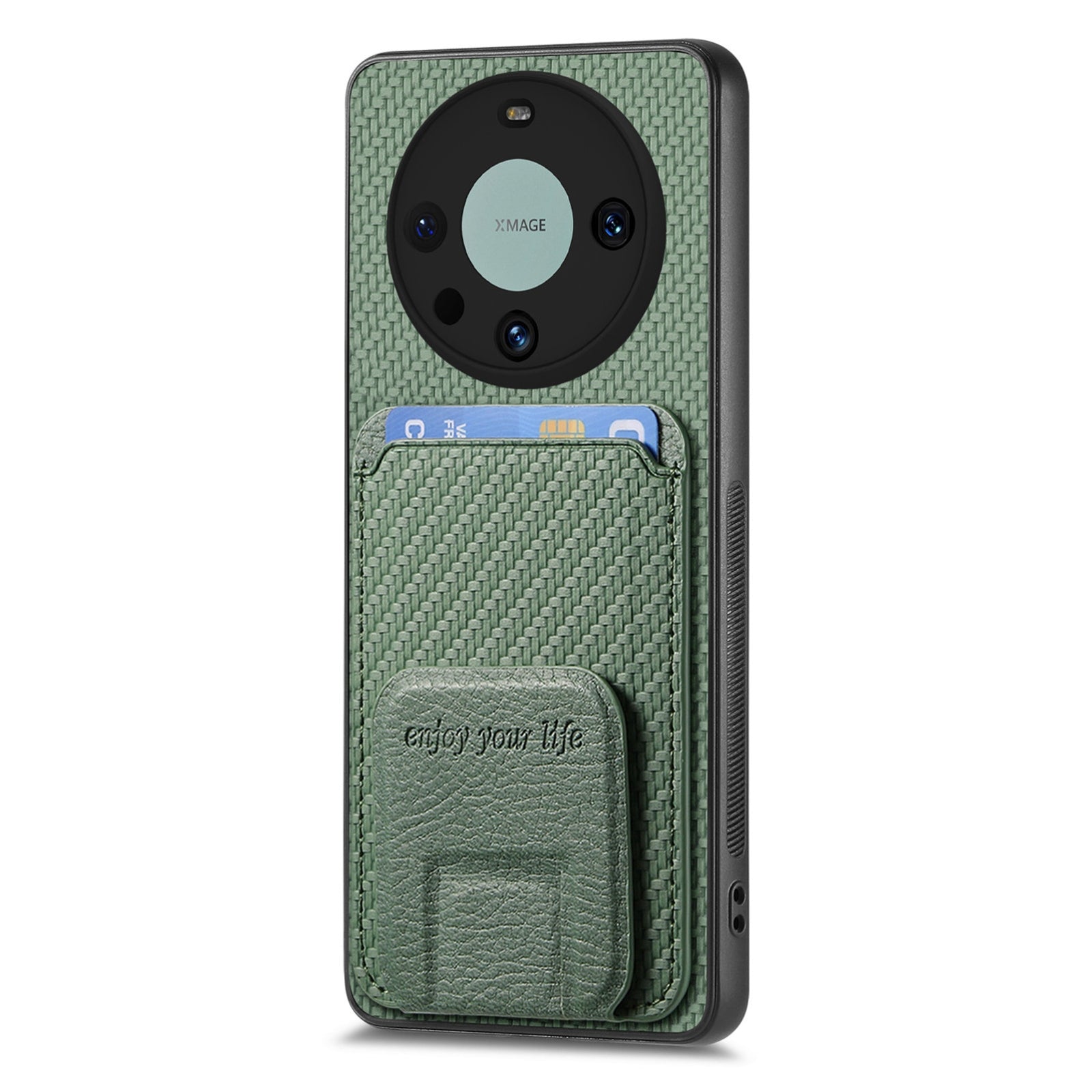 Phone-Case-for-Honor-Magic4-Pro-Carbon-Fiber-with-Card-Holder,-Green