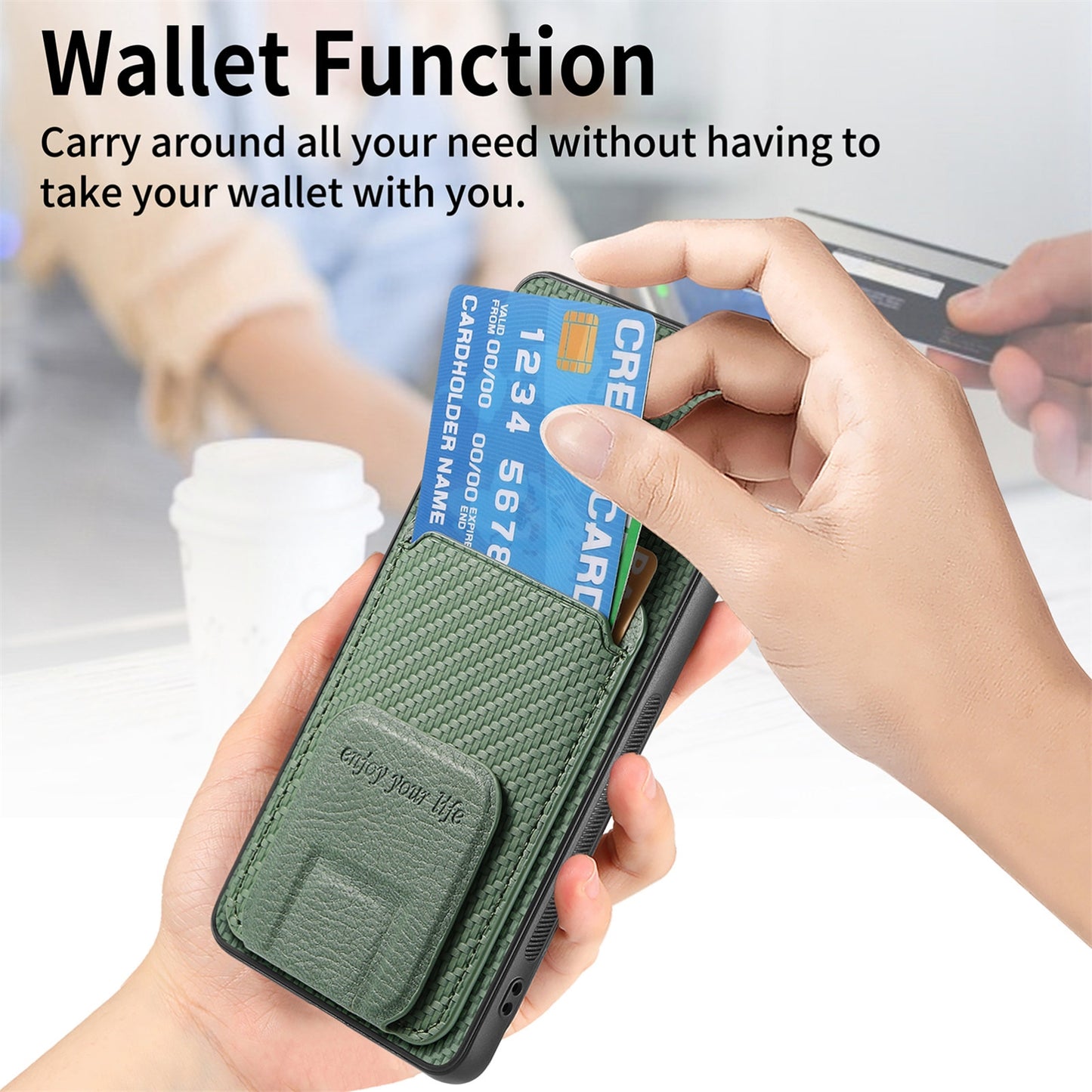 Phone-Case-for-Honor-Magic4-Pro-Carbon-Fiber-with-Card-Holder,-Green
