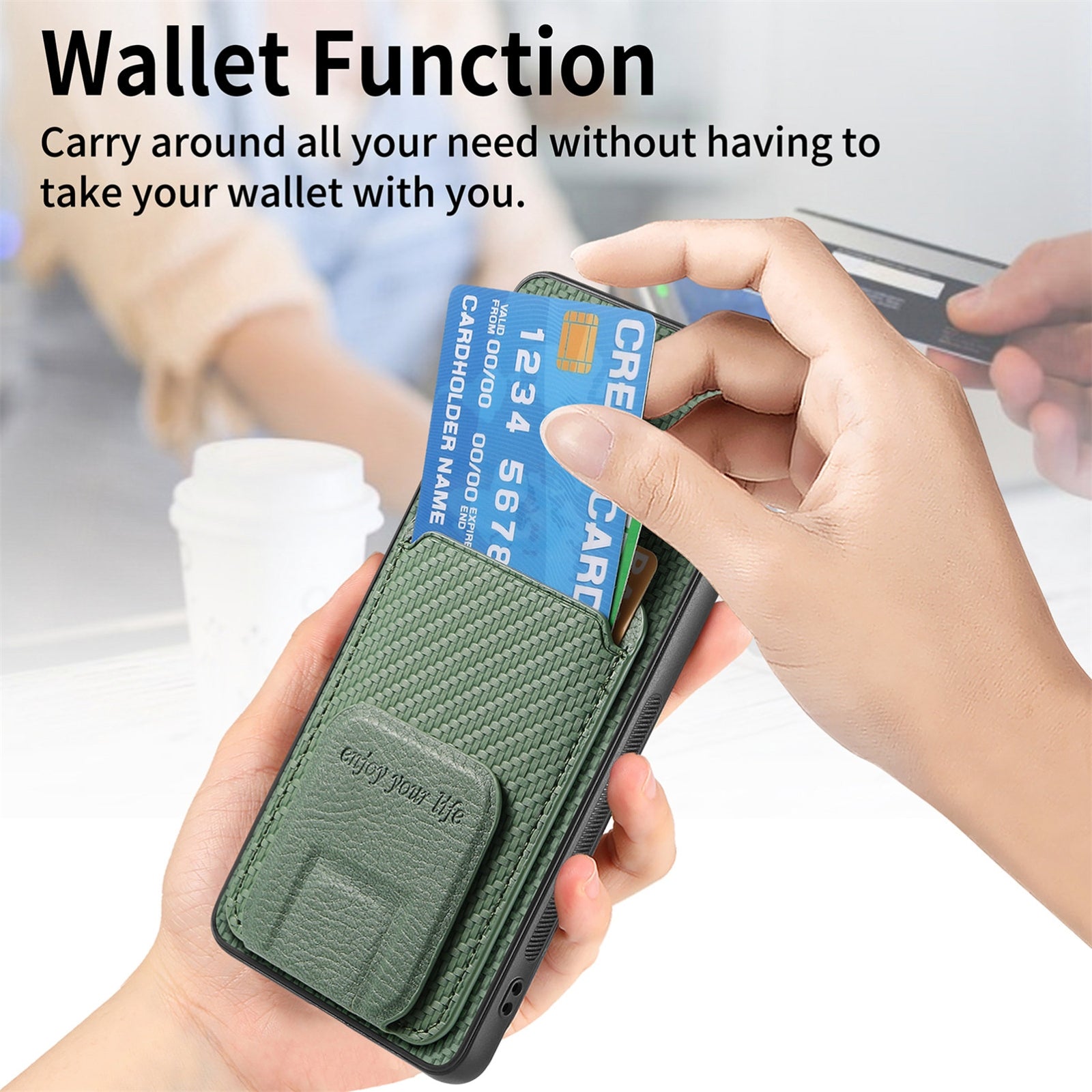 Phone-Case-for-Honor-Magic4-Pro-Carbon-Fiber-with-Card-Holder,-Green