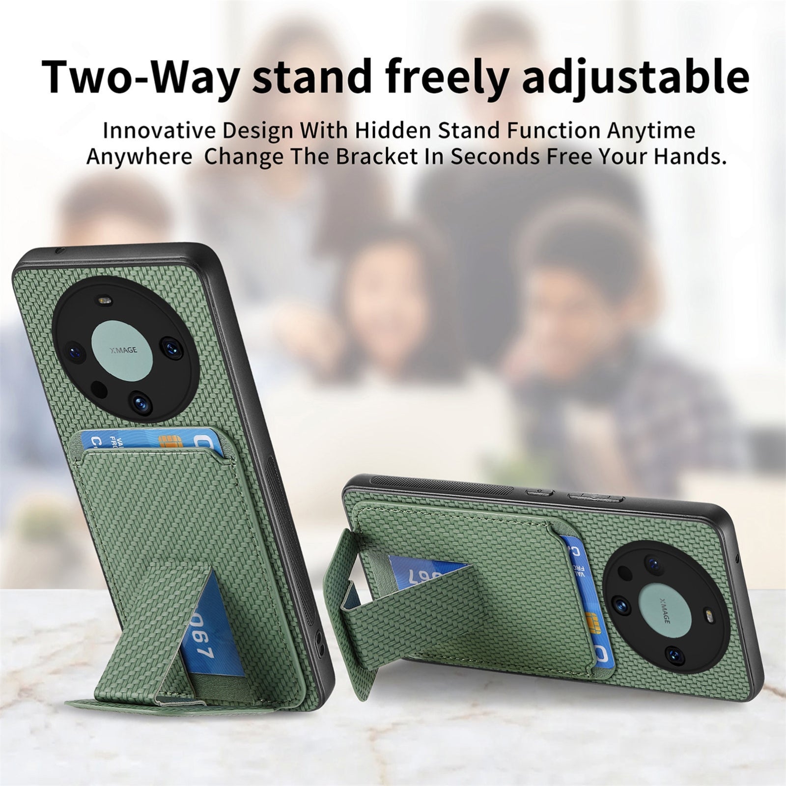 Phone-Case-for-Honor-Magic4-Pro-Carbon-Fiber-with-Card-Holder,-Green