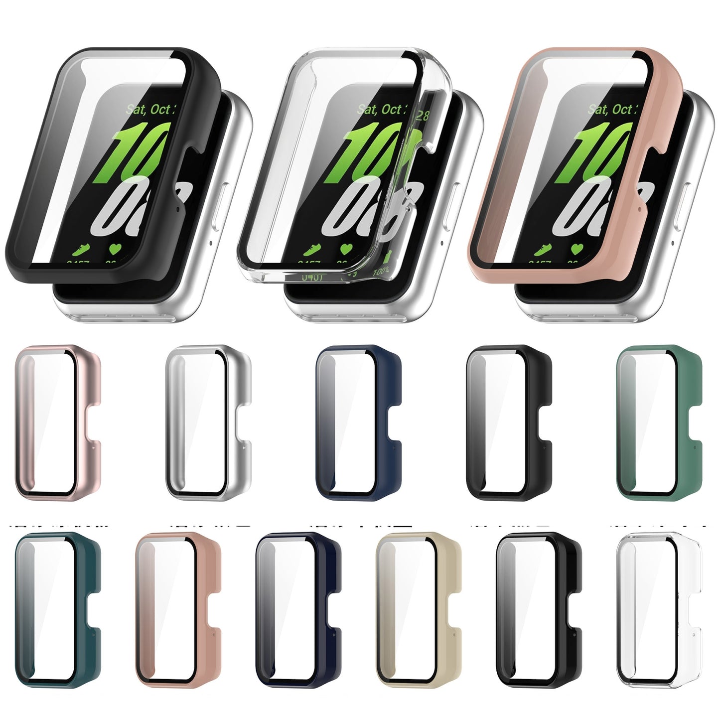 For-Samsung-Galaxy-Fit-3-SM-R390-PC-+-Tempered-Glass-Film-Integrated-Watch-Protective-Case(Transparent)