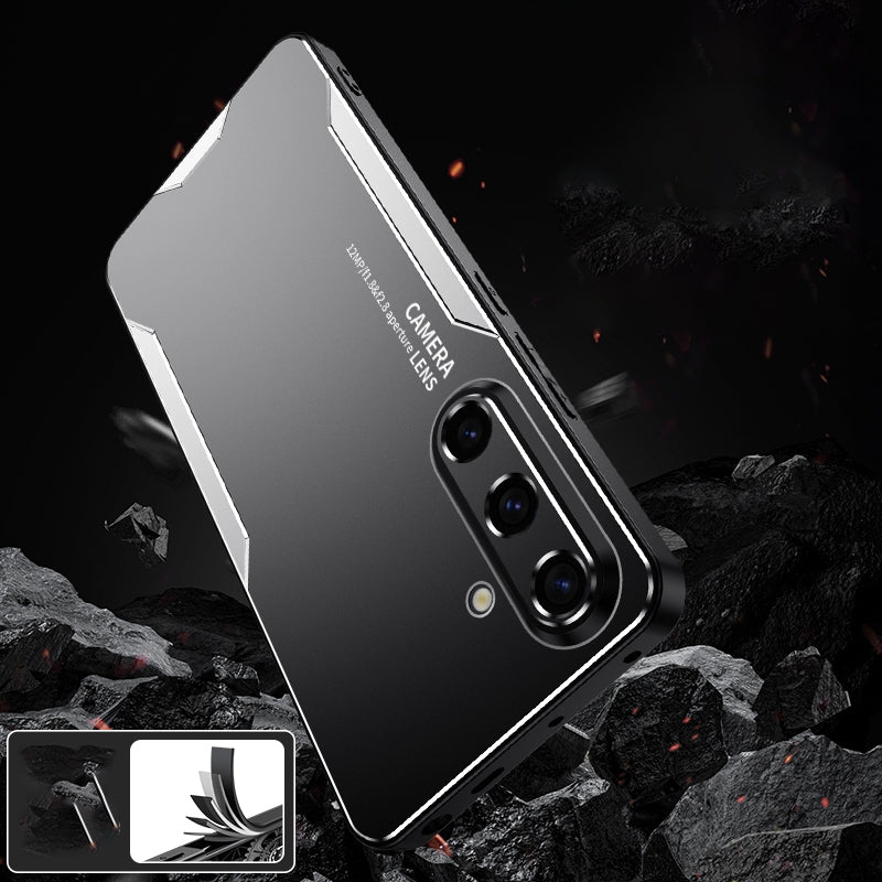 For-Samsung-Galaxy-S24-5G-Blade-Series-TPU-Hybrid-Metal-Phone-Case(Silver)