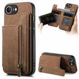 For-iPhone-17e-/-16e-Retro-Leather-Zipper-Wallet-Back-Phone-Case(Brown)