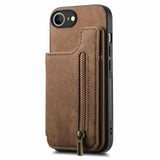 For-iPhone-17e-/-16e-Retro-Leather-Zipper-Wallet-Back-Phone-Case(Brown)