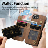 For-iPhone-17e-/-16e-Retro-Leather-Zipper-Wallet-Back-Phone-Case(Brown)