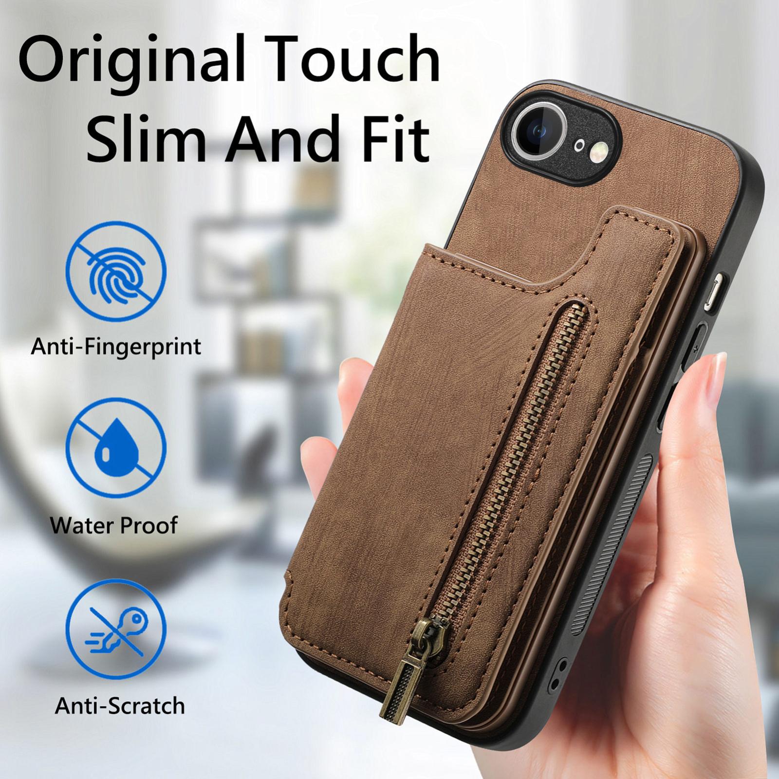 For-iPhone-17e-/-16e-Retro-Leather-Zipper-Wallet-Back-Phone-Case(Brown)