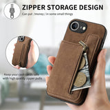 For-iPhone-17e-/-16e-Retro-Leather-Zipper-Wallet-Back-Phone-Case(Brown)