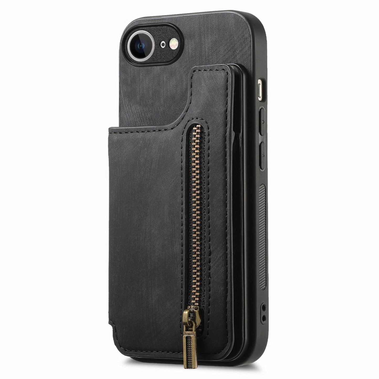 For-iPhone-17e-/-16e-Retro-Leather-Zipper-Wallet-Back-Phone-Case(Black)