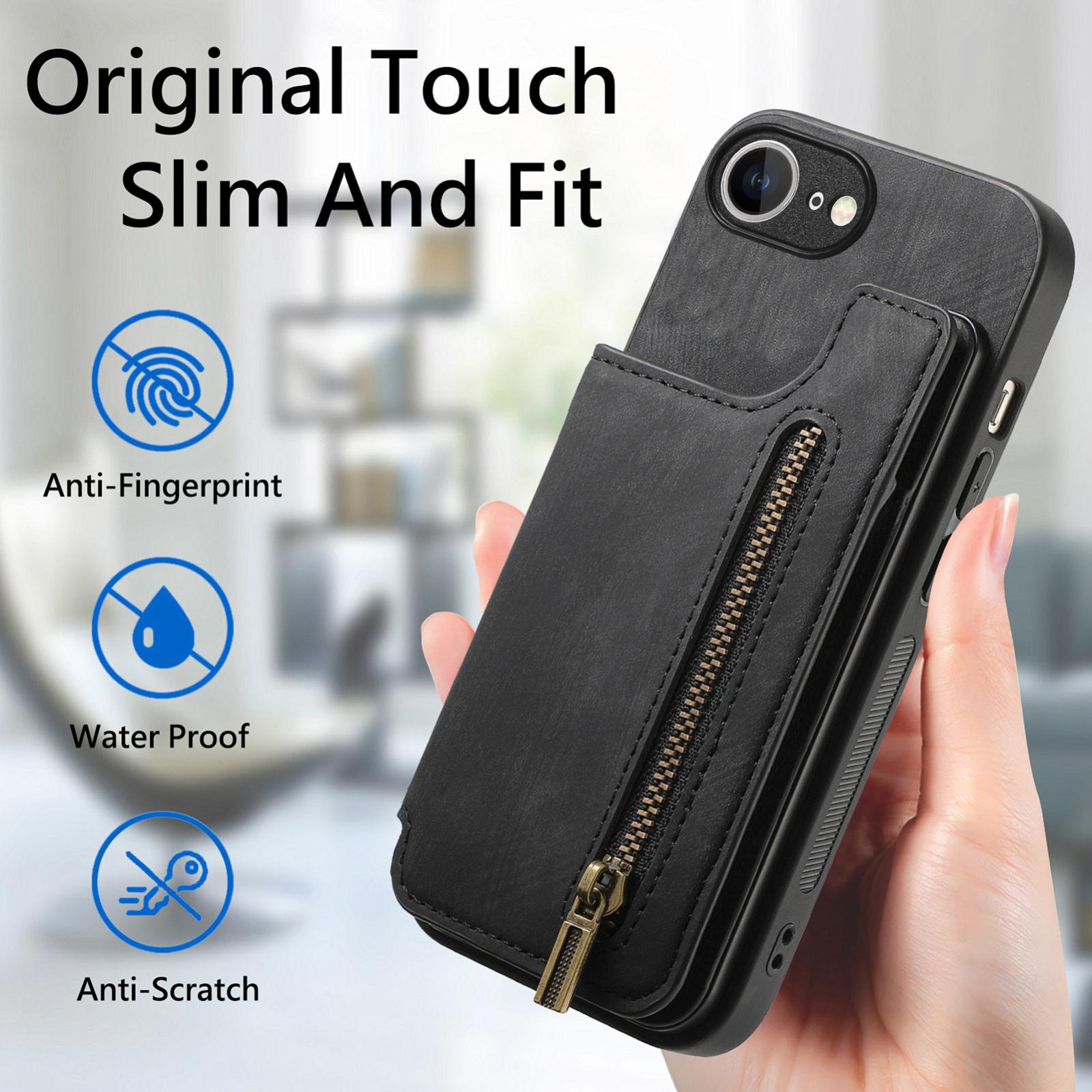 For-iPhone-17e-/-16e-Retro-Leather-Zipper-Wallet-Back-Phone-Case(Black)