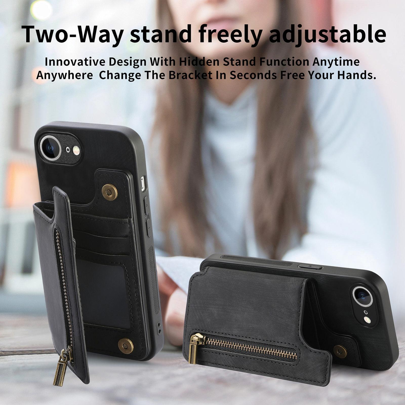 For-iPhone-17e-/-16e-Retro-Leather-Zipper-Wallet-Back-Phone-Case(Black)