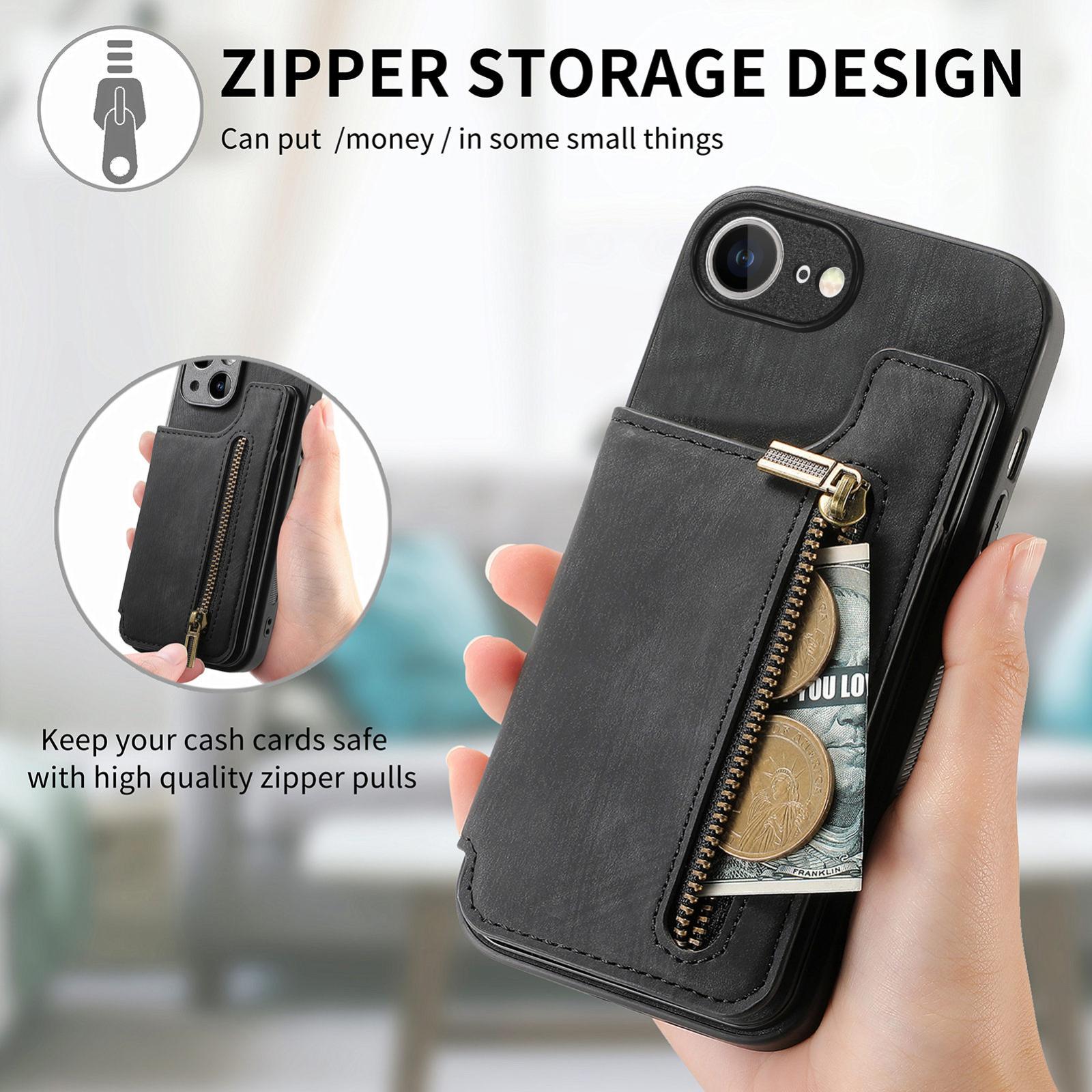For-iPhone-17e-/-16e-Retro-Leather-Zipper-Wallet-Back-Phone-Case(Black)