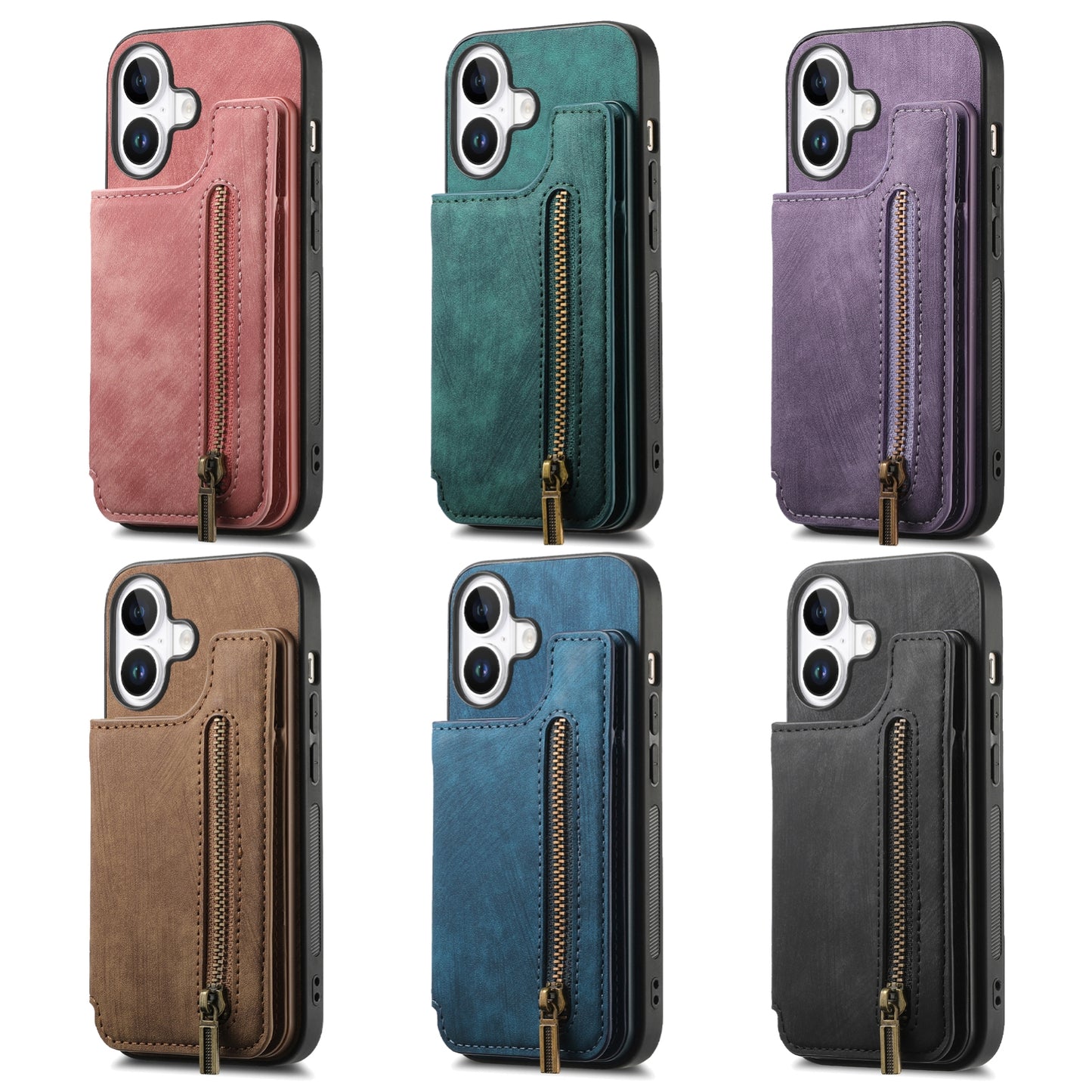 For-iPhone-17e-/-16e-Retro-Leather-Zipper-Wallet-Back-Phone-Case(Black)