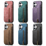 For-iPhone-17e-/-16e-Retro-Leather-Zipper-Wallet-Back-Phone-Case(Brown)