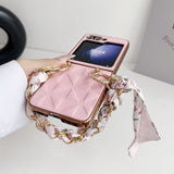 For-Samsung-Galaxy-Z-Flip5-Checkered-Scarf-Bracelet-Phone-Case(Blue)