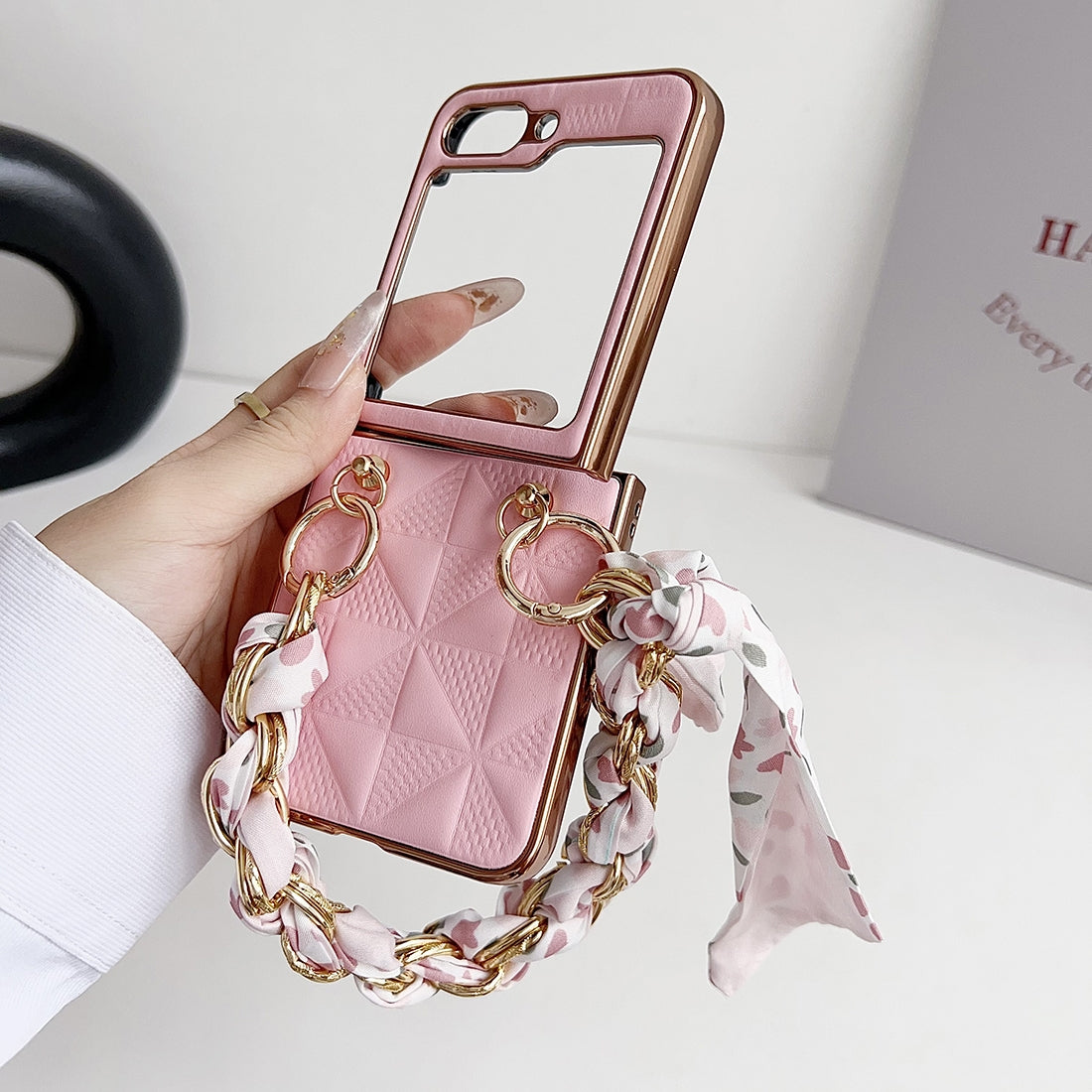 For-Samsung-Galaxy-Z-Flip5-Checkered-Scarf-Bracelet-Phone-Case(Blue)