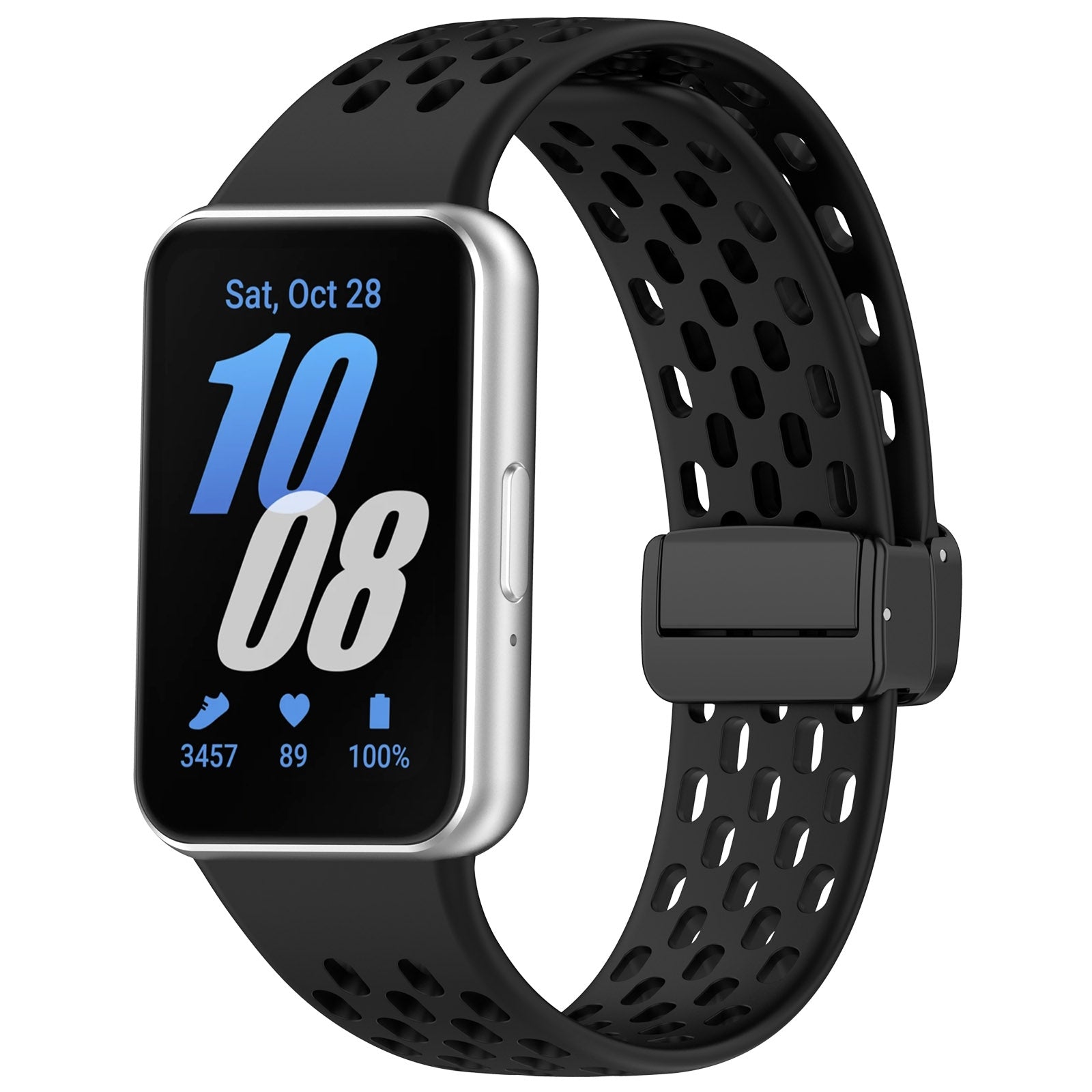 For-Samsung-Galaxy-Fit-3-Hole-Style-Magnetic-Folding-Buckle-Silicone-Watch-Band(Black)