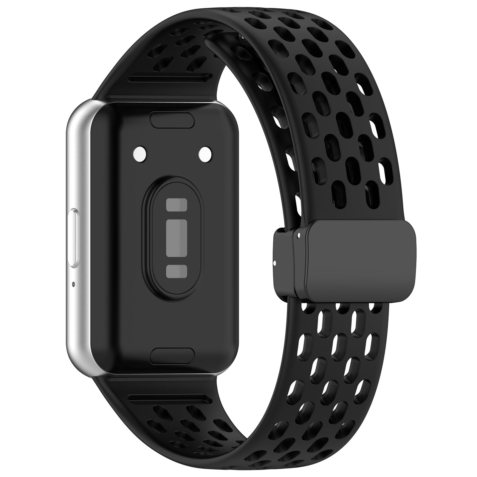 For-Samsung-Galaxy-Fit-3-Hole-Style-Magnetic-Folding-Buckle-Silicone-Watch-Band(Black)