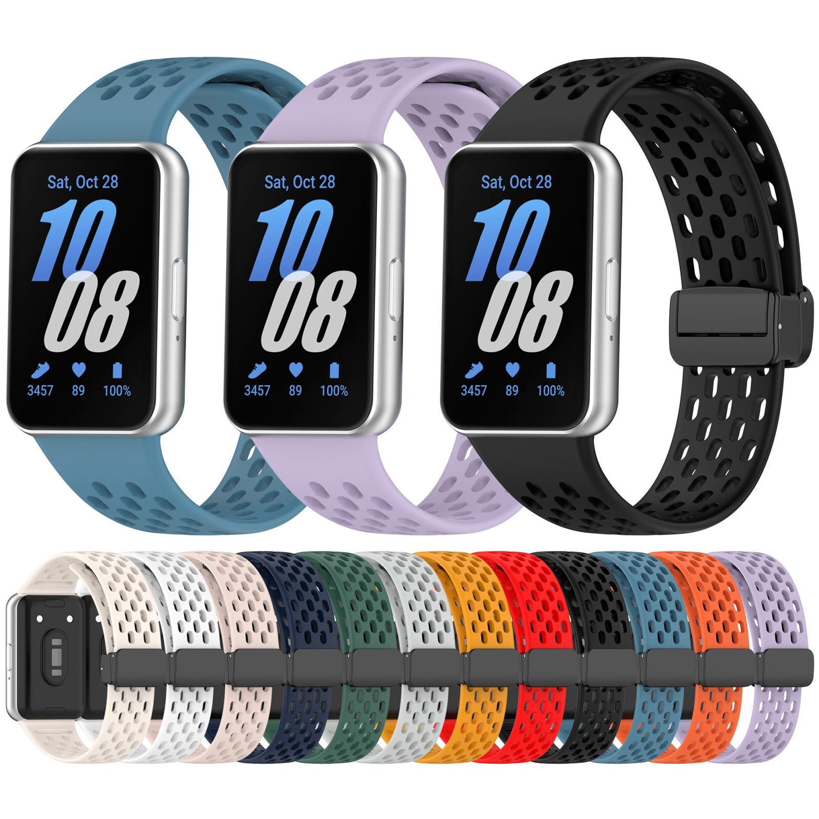 For-Samsung-Galaxy-Fit-3-Hole-Style-Magnetic-Folding-Buckle-Silicone-Watch-Band(Black)