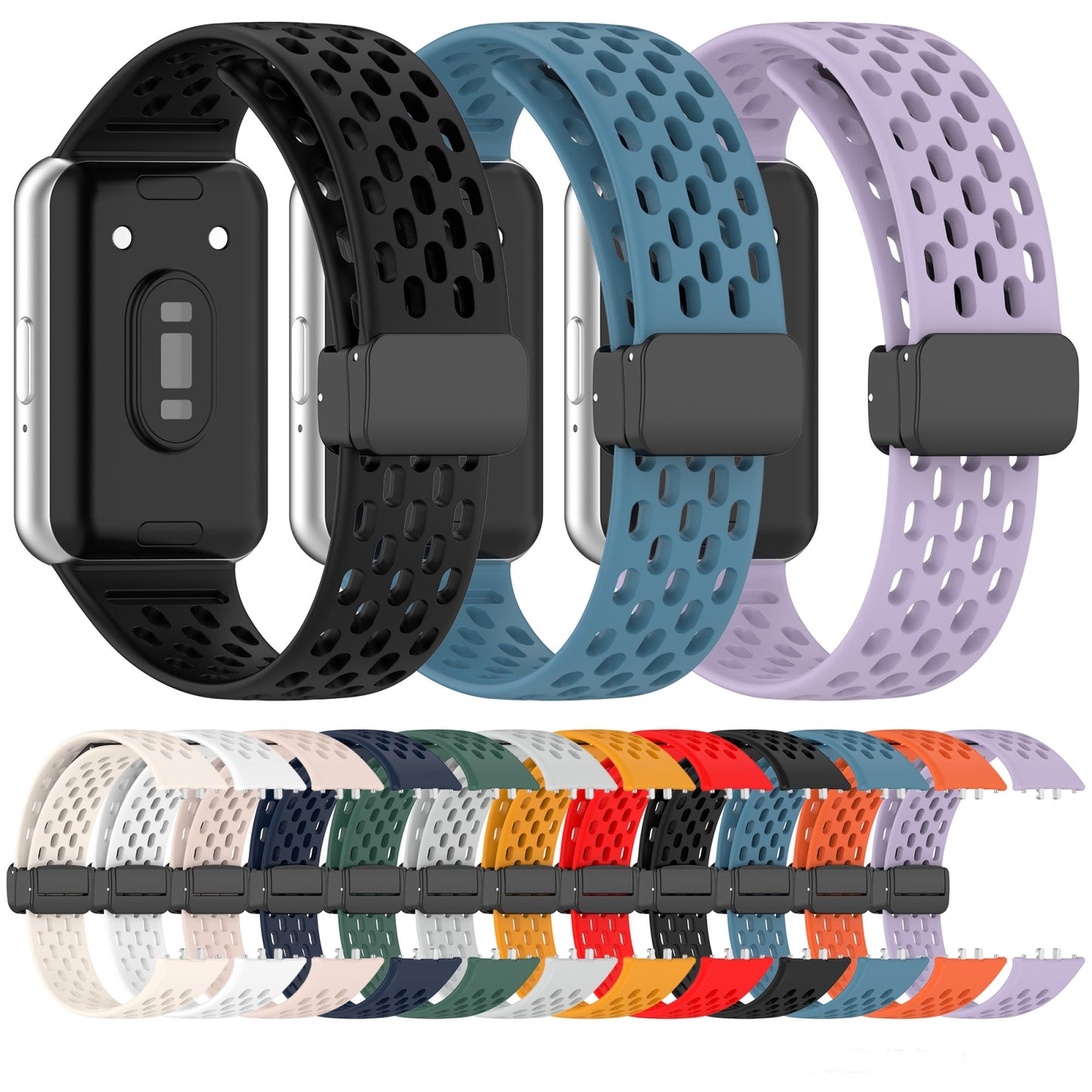 For-Samsung-Galaxy-Fit-3-Hole-Style-Magnetic-Folding-Buckle-Silicone-Watch-Band(Black)