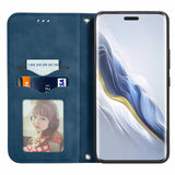 For-Honor-Magic6-Pro-Retro-Skin-Feel-Magnetic-Flip-Leather-Phone-Case(Blue)