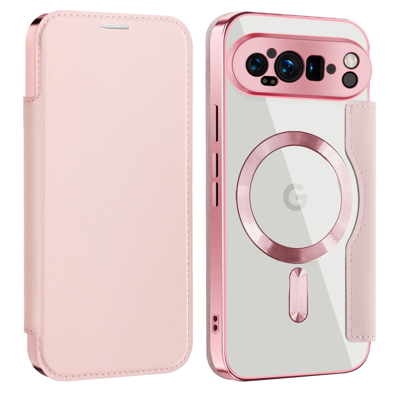 For-Google-Pixel-9-Pro-Shield-MagSafe-RFID-Anti-theft-Leather-Phone-Case(Pink)