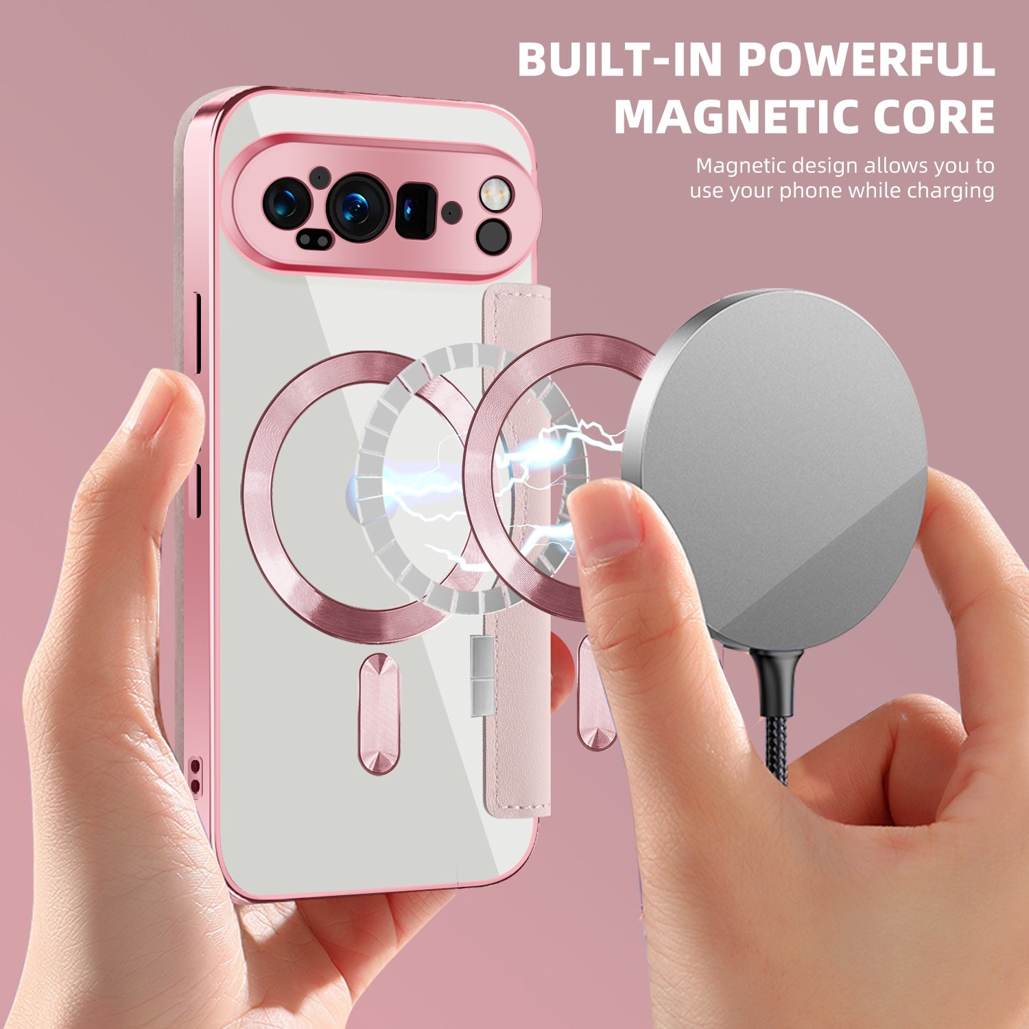 For-Google-Pixel-9-Pro-Shield-MagSafe-RFID-Anti-theft-Leather-Phone-Case(Pink)