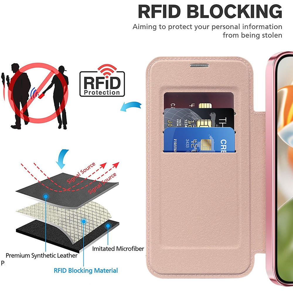 For-Google-Pixel-9-Pro-Shield-MagSafe-RFID-Anti-theft-Leather-Phone-Case(Pink)