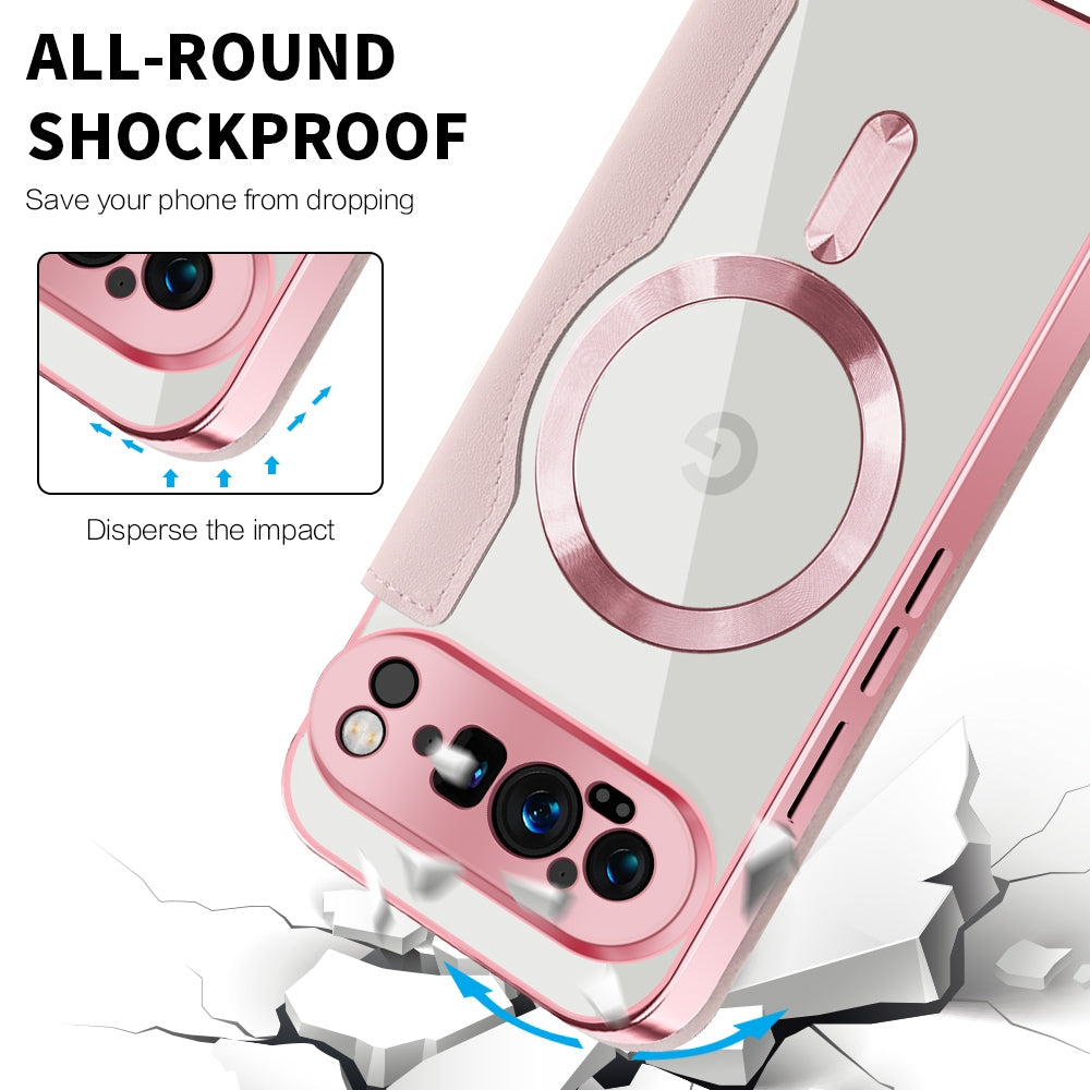 For-Google-Pixel-9-Pro-Shield-MagSafe-RFID-Anti-theft-Leather-Phone-Case(Pink)