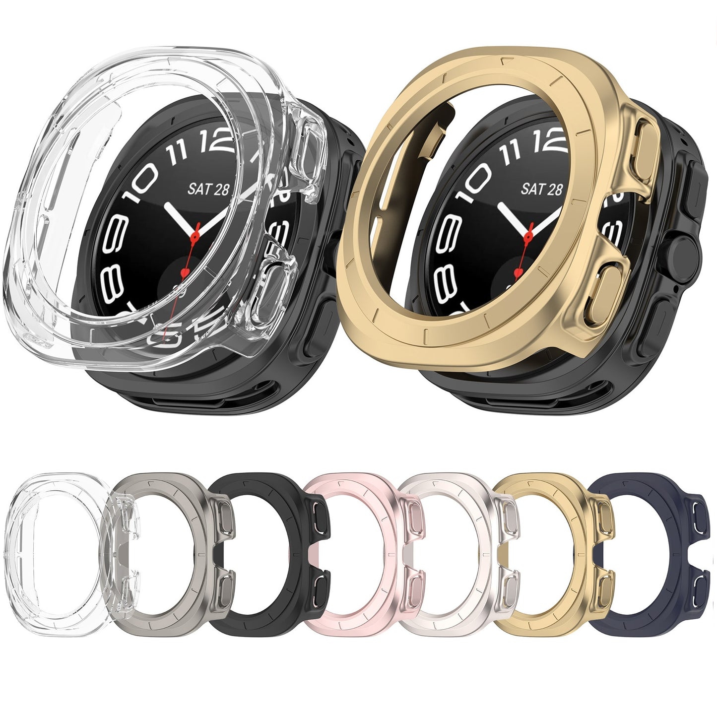 For-Samsung-Galaxy-Watch-Ultra-47mm-/-Ultra-2025-Half-Coverage-Hollowed-PC-Watch-Protective-Cover(Transparent-White)