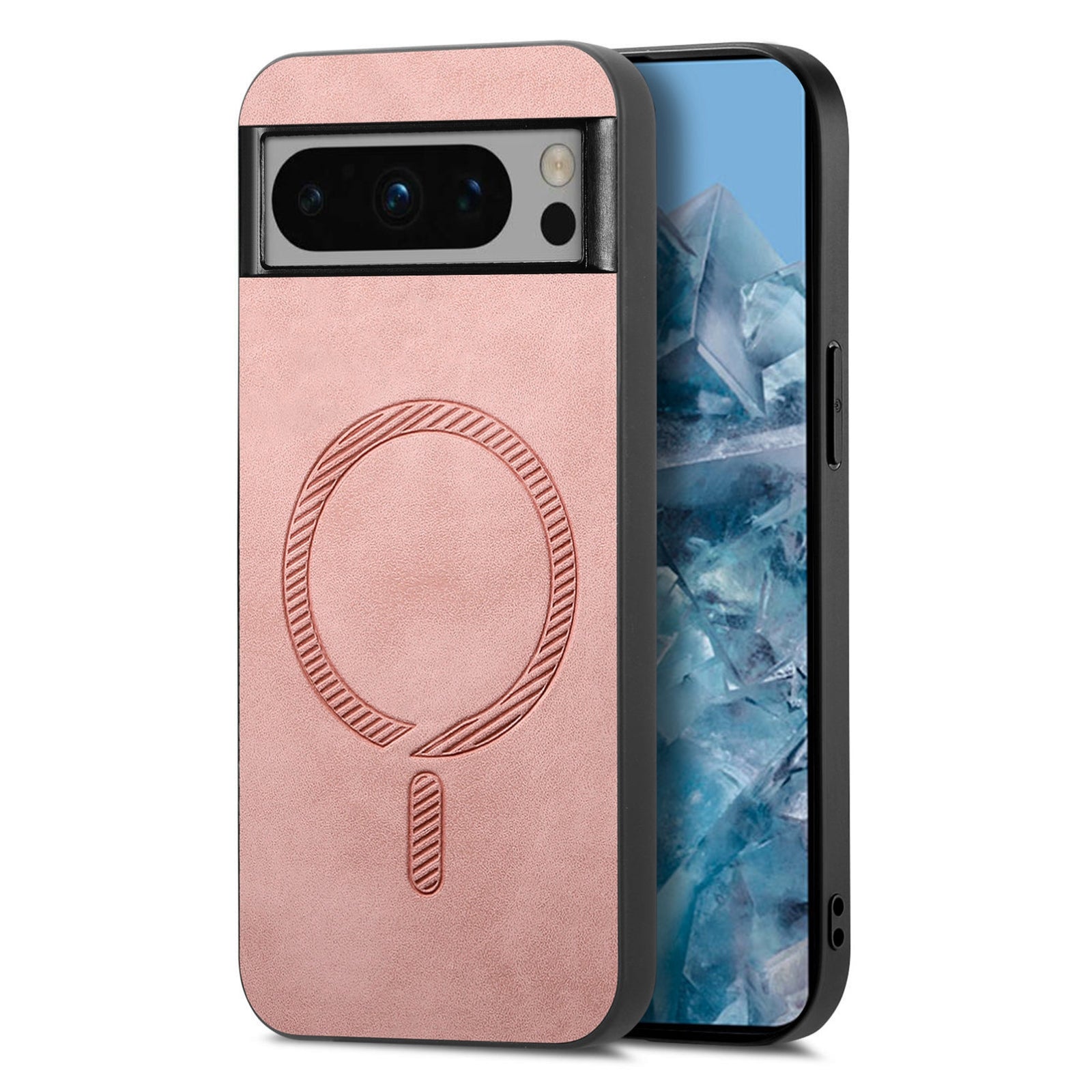 For-Google-Pixel-8-Pro-Retro-Magsafe-Magnetic-PU-Back-Cover-Phone-Case(Pink)