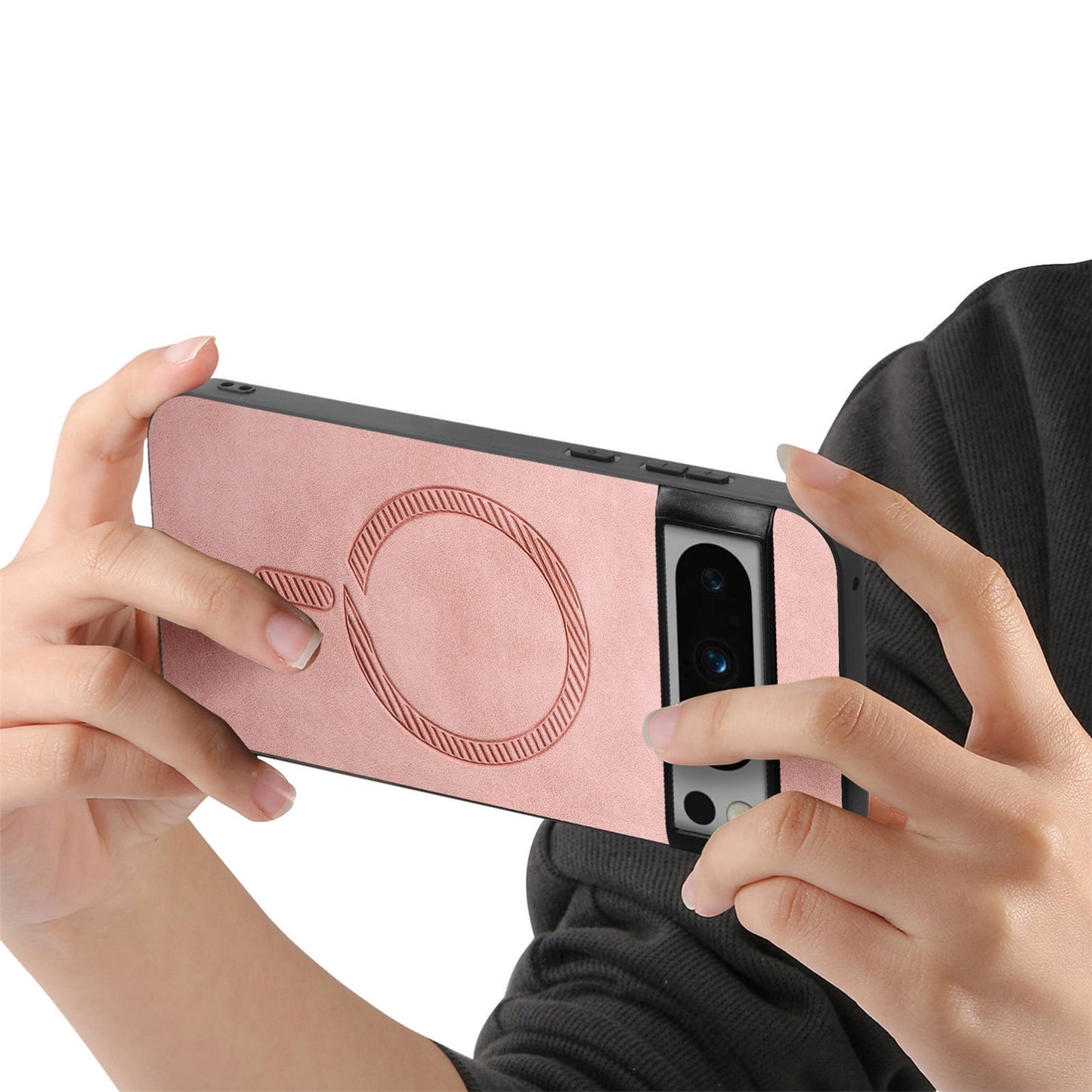 For-Google-Pixel-8-Pro-Retro-Magsafe-Magnetic-PU-Back-Cover-Phone-Case(Pink)