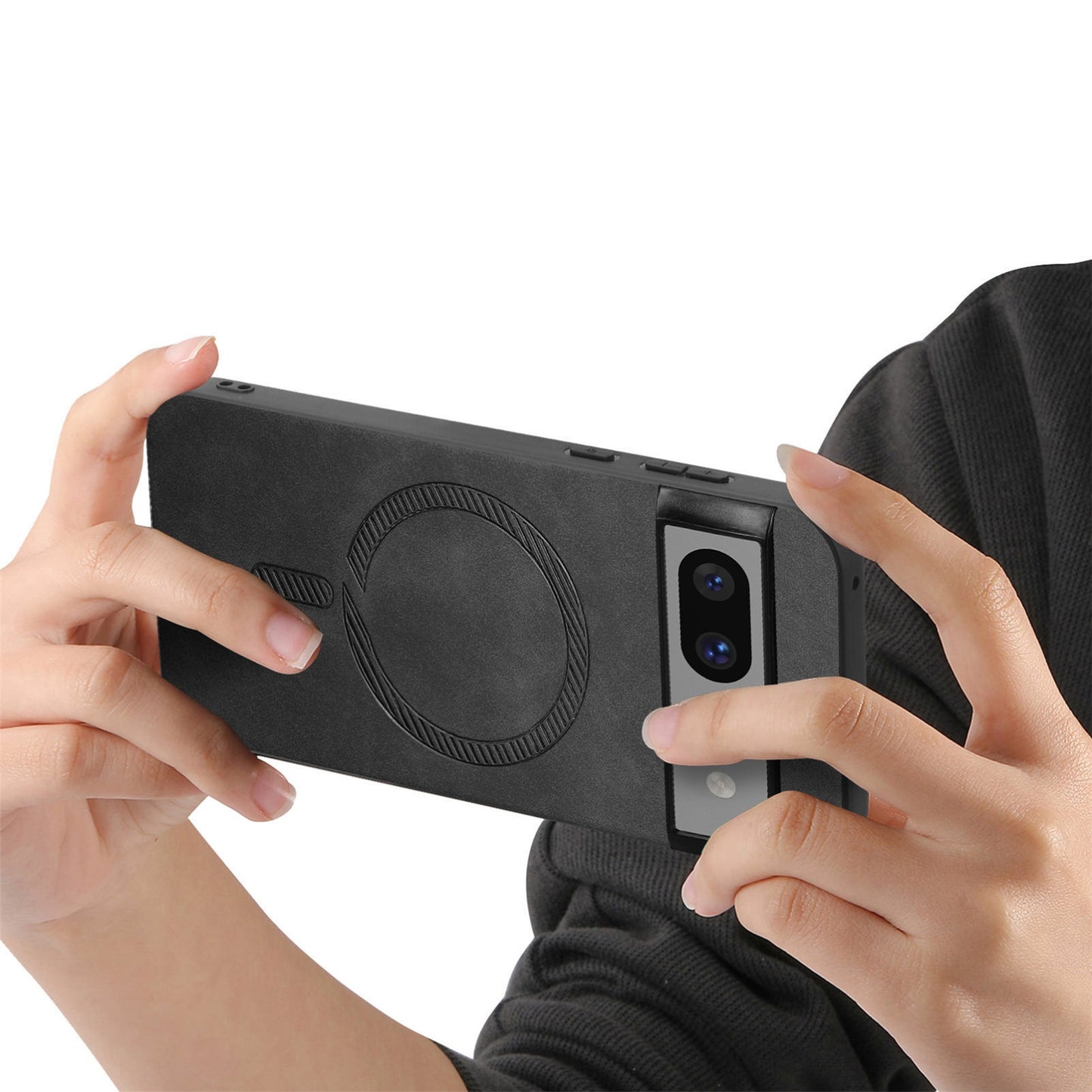 For-Google-Pixel-7-Retro-Magsafe-Magnetic-PU-Back-Cover-Phone-Case(Black)