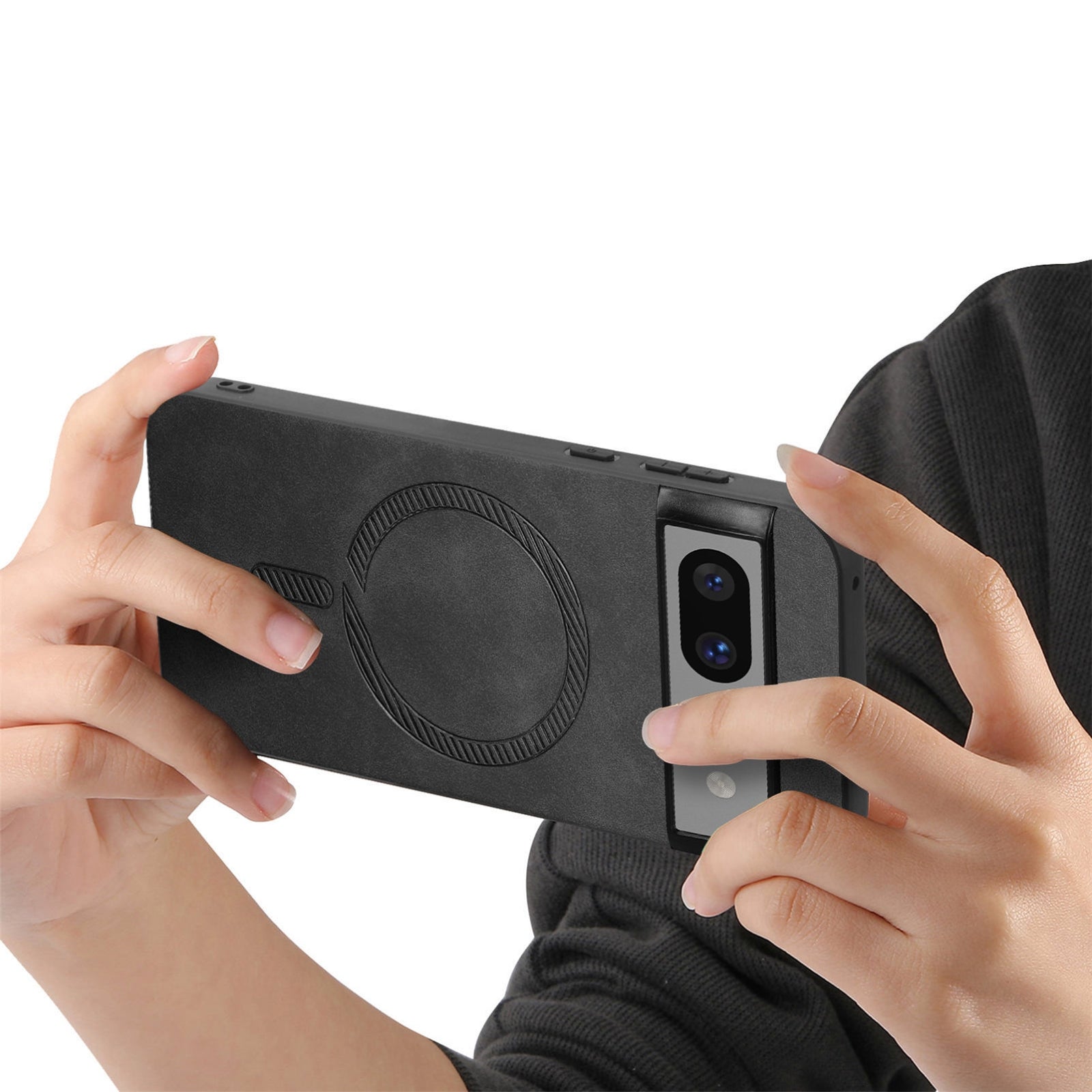 For-Google-Pixel-7-Retro-Magsafe-Magnetic-PU-Back-Cover-Phone-Case(Black)