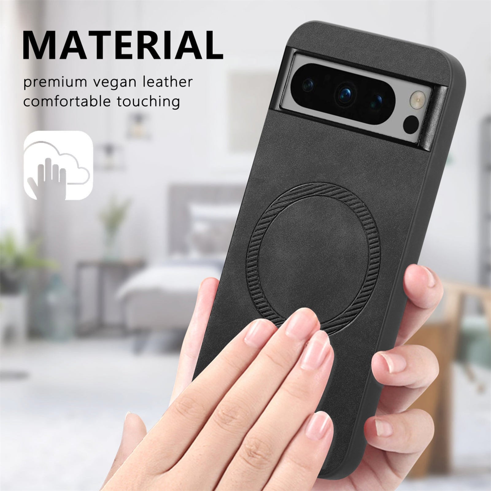 For-Google-Pixel-7-Retro-Magsafe-Magnetic-PU-Back-Cover-Phone-Case(Black)