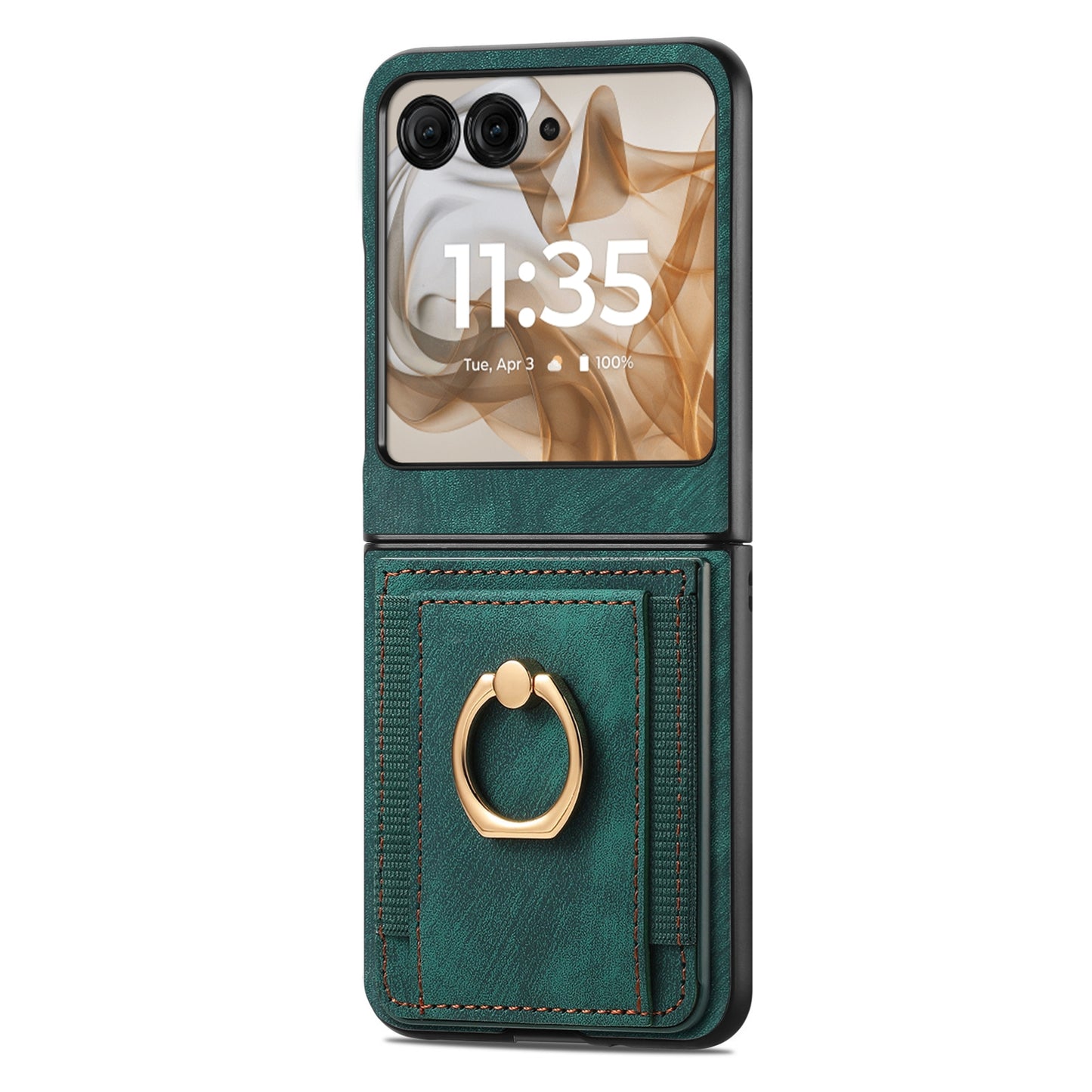 For-Motorola-Razr-50-Ultra-Retro-Skin-feel-Ring-Card-Bag-Phone-Case(Green)