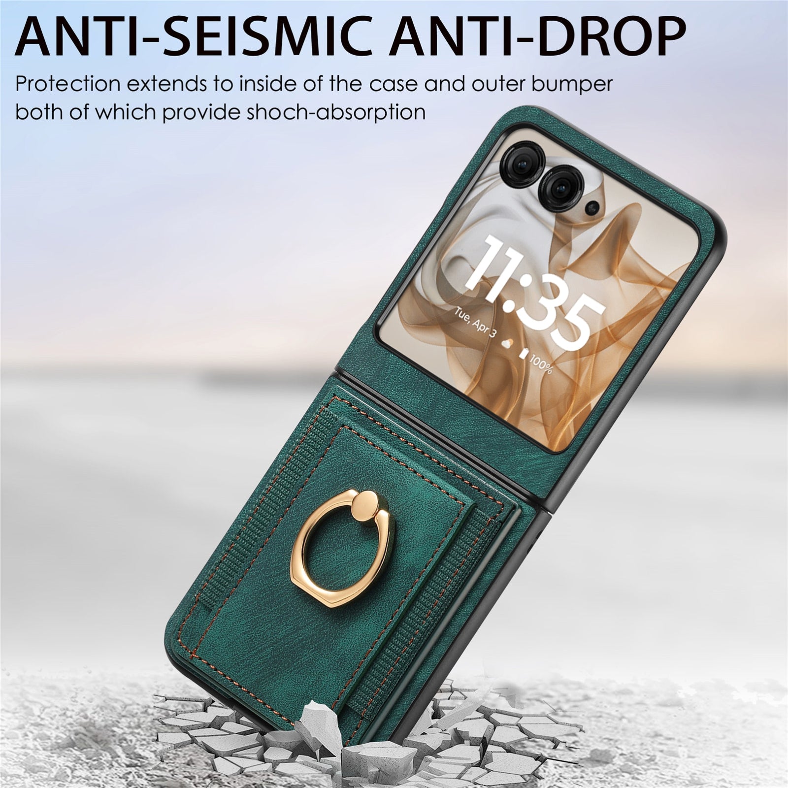 For-Motorola-Razr-50-Ultra-Retro-Skin-feel-Ring-Card-Bag-Phone-Case(Green)