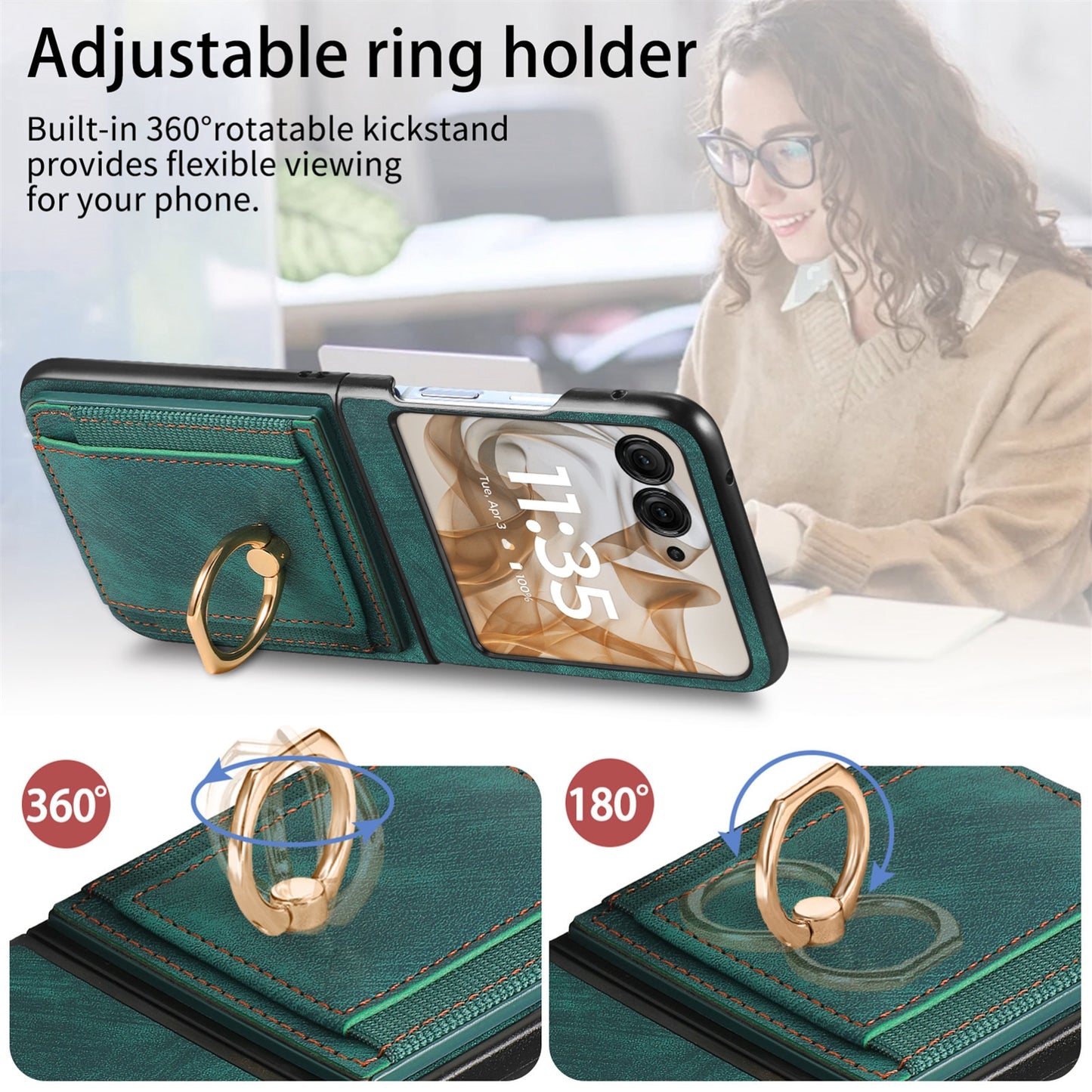 For-Motorola-Razr-50-Ultra-Retro-Skin-feel-Ring-Card-Bag-Phone-Case(Green)