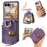 For-Motorola-Razr-50-Ultra-Retro-Ring-Vertical-Zipper-Wallet-Phone-Case(Purple)