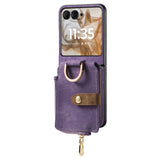 For-Motorola-Razr-50-Ultra-Retro-Ring-Vertical-Zipper-Wallet-Phone-Case(Purple)