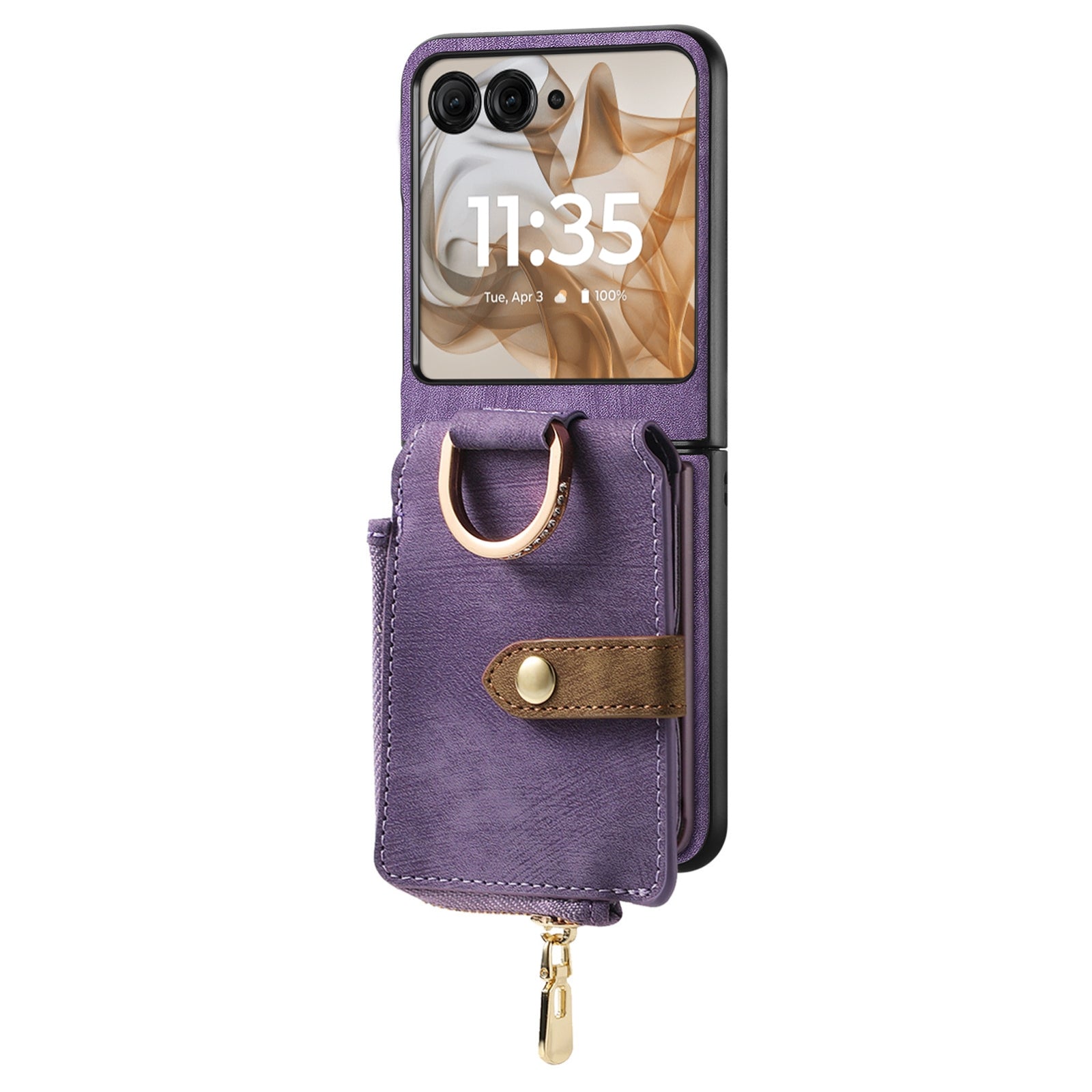 For-Motorola-Razr-50-Ultra-Retro-Ring-Vertical-Zipper-Wallet-Phone-Case(Purple)