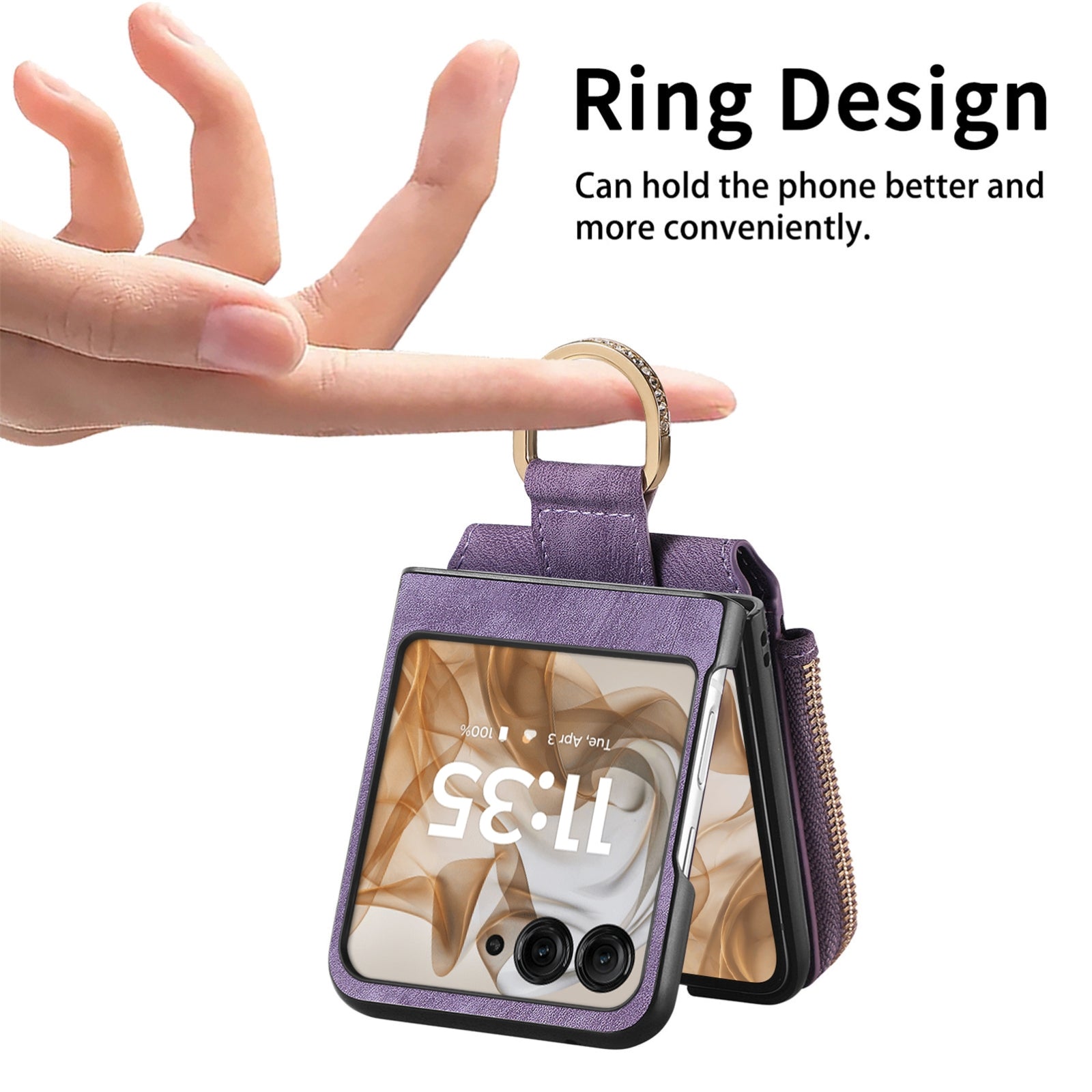 For-Motorola-Razr-50-Ultra-Retro-Ring-Vertical-Zipper-Wallet-Phone-Case(Purple)