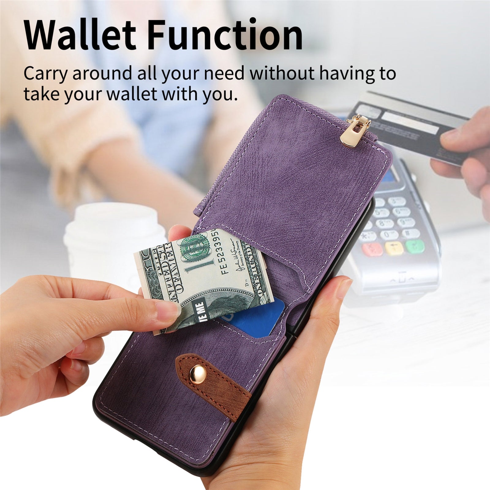 For-Motorola-Razr-50-Ultra-Retro-Ring-Vertical-Zipper-Wallet-Phone-Case(Purple)