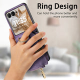 For-Motorola-Razr-50-Ultra-Retro-Ring-Vertical-Zipper-Wallet-Phone-Case(Purple)