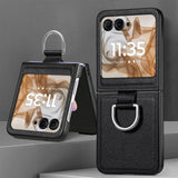 For-Motorola-Razr-50-Ultra-Litchi-Texture-Leather-Ring-Fold-Phone-Case(Black)