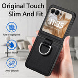 For-Motorola-Razr-50-Ultra-Litchi-Texture-Leather-Ring-Fold-Phone-Case(Black)