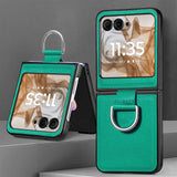 For-Motorola-Razr-50-Ultra-Litchi-Texture-Leather-Ring-Fold-Phone-Case(Green)